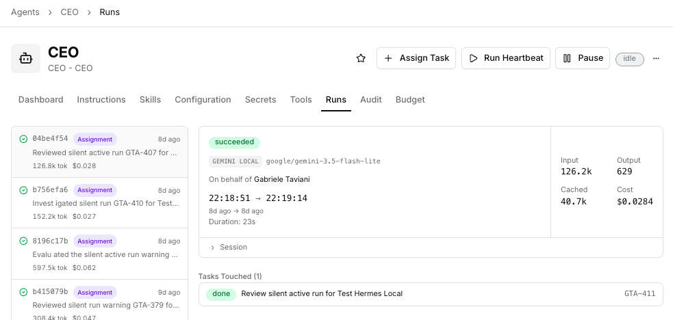 AI agent configuration panel